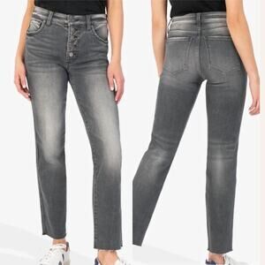 Kut from the Kloth High Rise Button Fly Mom Jeans Gray 12